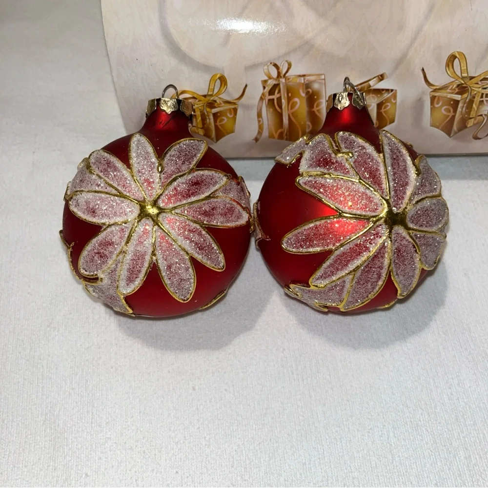 Vintage Red & sparkling Holiday Ornaments Set - Picture 3 of 15